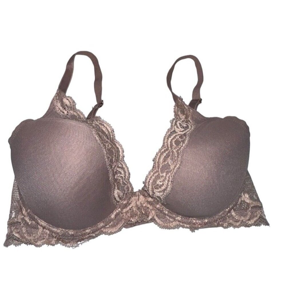 Natori Feathers Contour Plunge Bra 32D Dusty Rose Pink Underwire